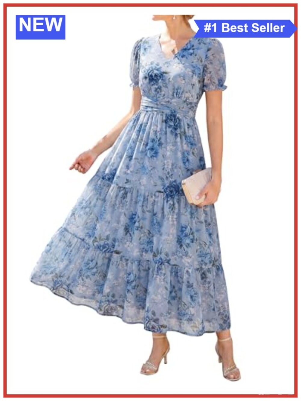 Womens Chiffon V Neck A Line Maxi Dress Short Sleeve Wedding Guest